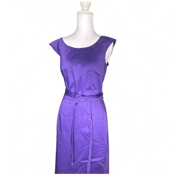 Calvin Klein Sheath Pleated Scoop Neck Cap Sleeve Belted Size 10 Purple Dress - Picture 2 of 8
